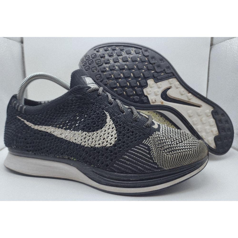 Nike Flyknit Racer Shoes Men Size 8 Volt Black White Running Sneakers 526628-011